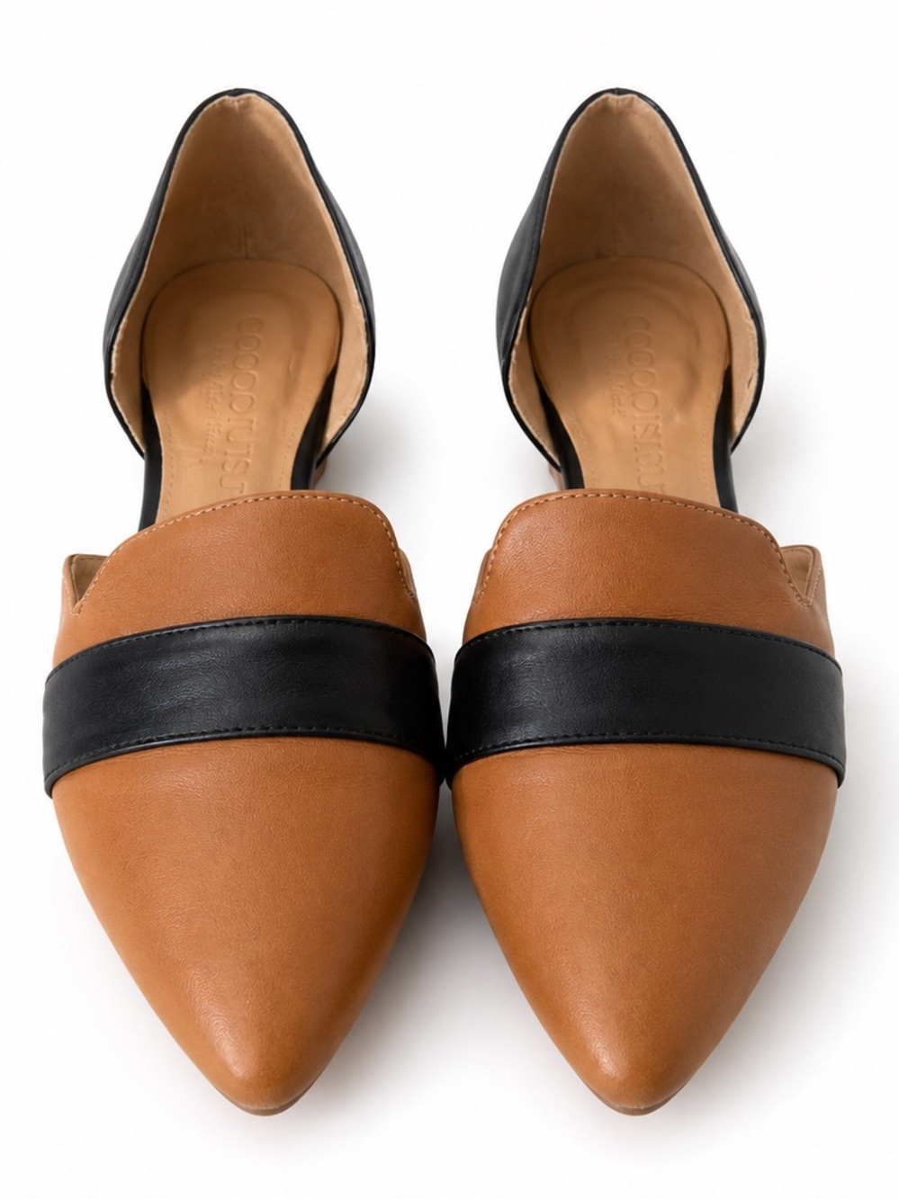 Poppy Barley D’Orsay Flats 6.5 Tan Black Leather Pointed Toe Made in Portugal